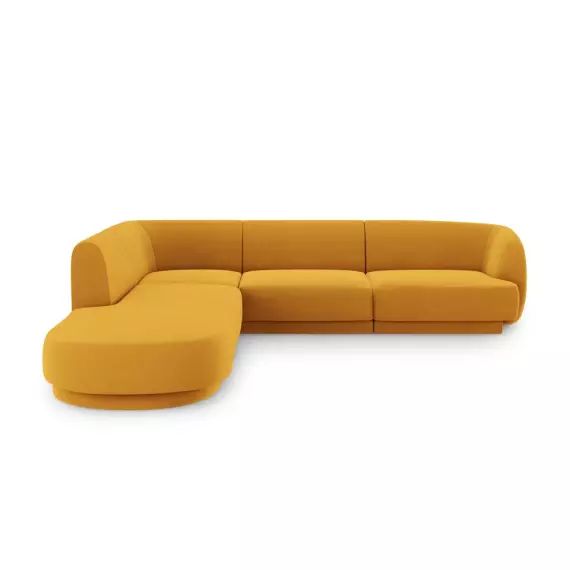 Canapé d’angle gauche 6 places en tissu velours jaune