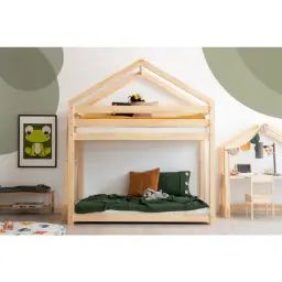 Lit cabane mi-hauteur 90×190 sommier inclus naturel