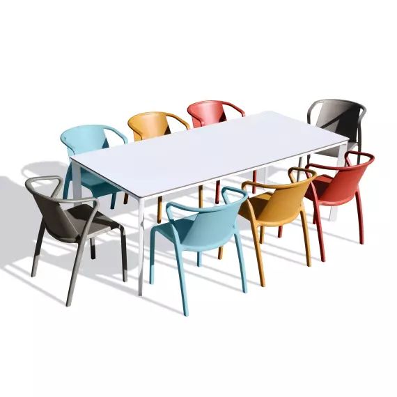 Ensemble repas de jardin 8 places en aluminium laqué blanc