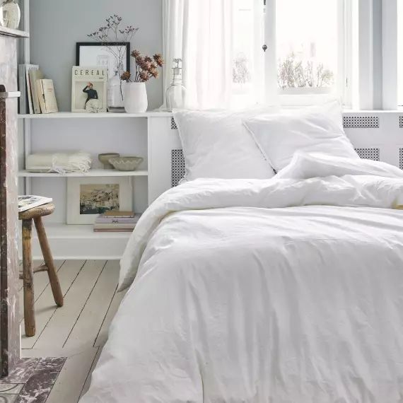 Parure de lit en coton blanc 200×200 Made in France