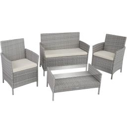 Salon de jardin MADERE avec 2 fauteuils banc et une table gris clair