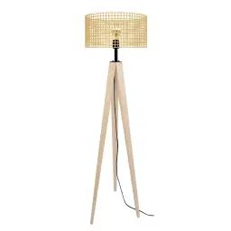 Lampadaire bois  naturel et jaune pastel