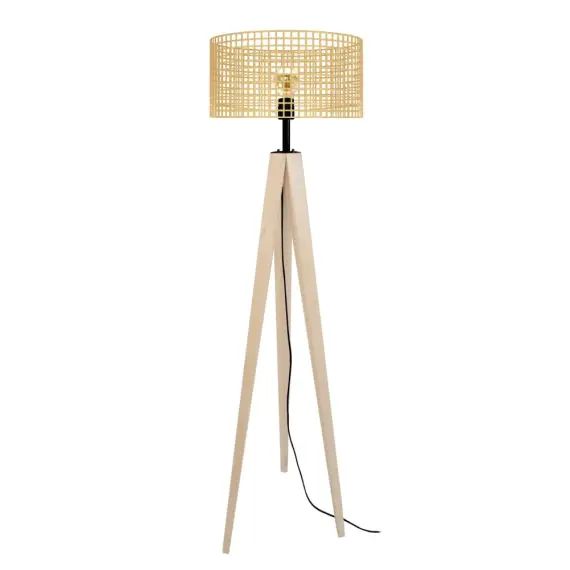 Lampadaire bois  naturel et jaune pastel