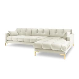 Canapé d’angle 5 places en velours beige clair