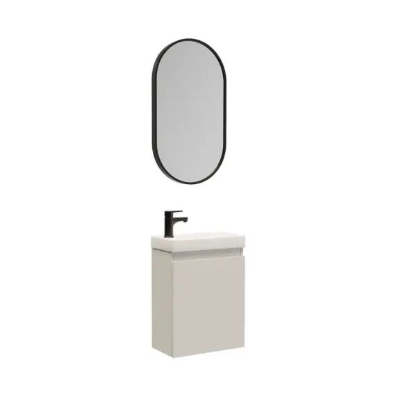 Ensemble meubles lave-mains  blanc + miroir ovale + robinet