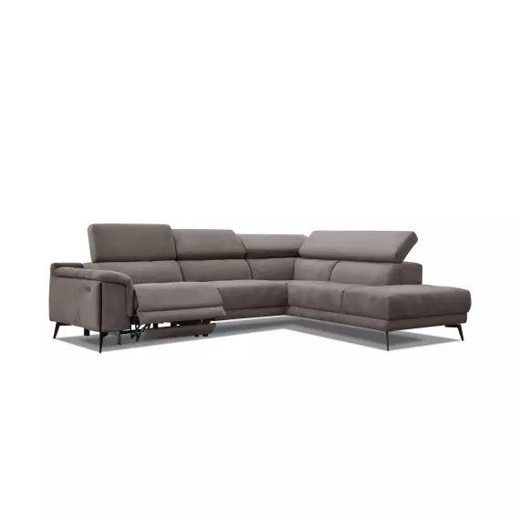 Canapé d’angle droit 5 places avec relax électrique tissu brun