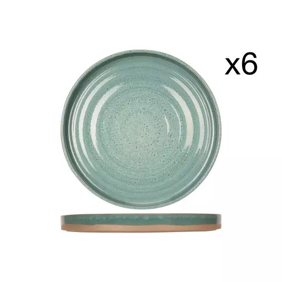 Lot de 6 Assiettes plates en Grès, bleu, D26 cm