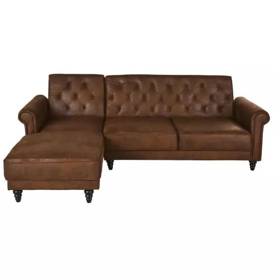 Canapé clic-clac d&rsquo;angle gauche 3/4 places en suédine marron