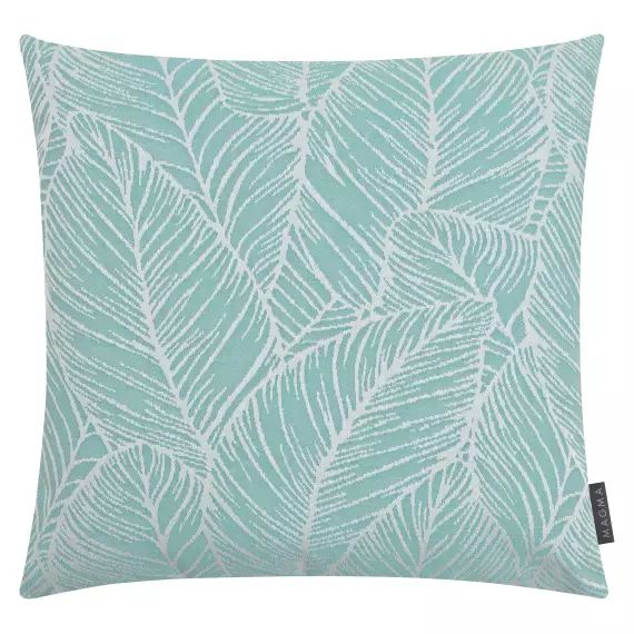 Housse de coussin extérieur dralon motif végétal turquoise – 50×50