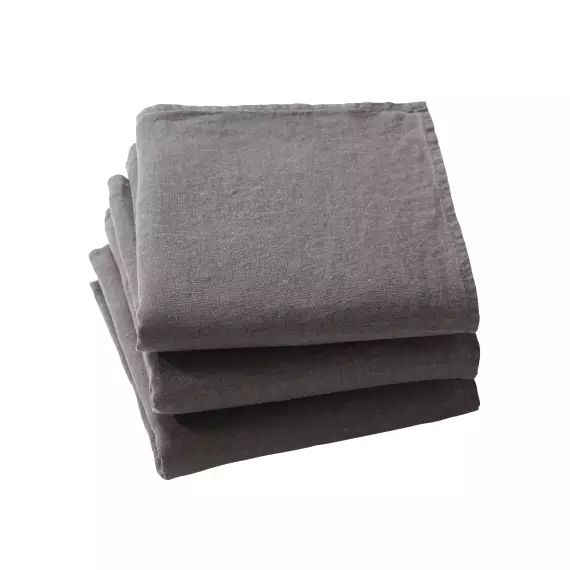 Lot de 3 serviettes de table gris en lin 41×41