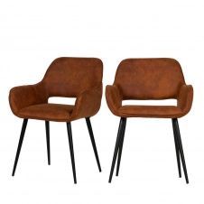 2 fauteuils de table en simili marron