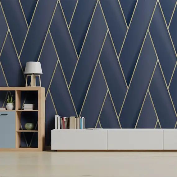 Papier peint géométrique Bleu d&rsquo;Or 53x1000cm