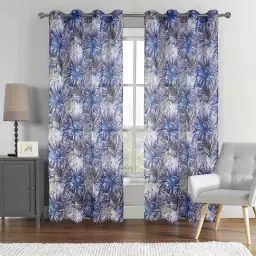 Paire de voilage au style tropical polyester bleu 2 x 140 x 260 cm