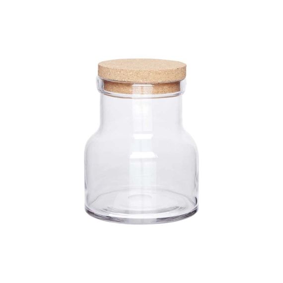 Grand bocal en verre transparent avec couvercle en liège D19cm