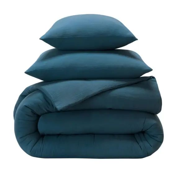 Housse de couette 200×200 en gaze de coton bleu canard