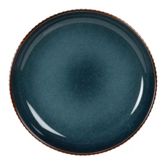 Assiette en grès bleu et marron