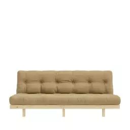 Canapé convertible en bois naturel et tissu blé 3 places