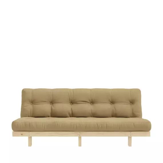 Canapé convertible en bois naturel et tissu blé 3 places