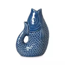 Vase céramique poisson petit modèle bleu l8.2cm
