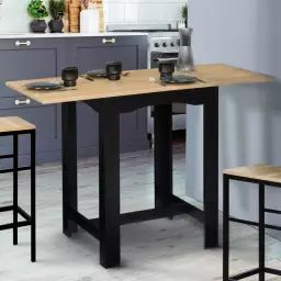 Table haute mange-debout extensible noire et bois