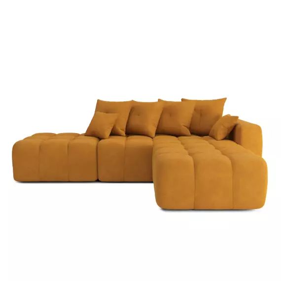 Canapé d’angle droit convertible en tissu 5 places moutarde