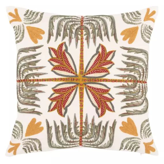 Housse de coussin en coton brodé motif exotique multicolore imprimé 40×40