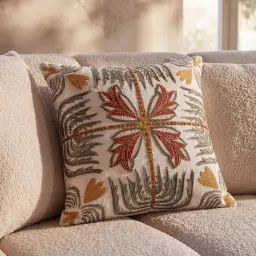 Housse de coussin en coton brodé motif exotique multicolore imprimé 40×40