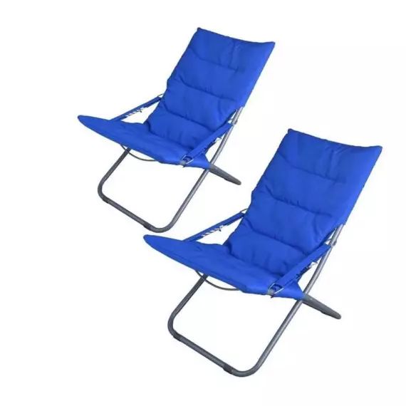 Chaise longue de plage pliante bleue – Lot de 2