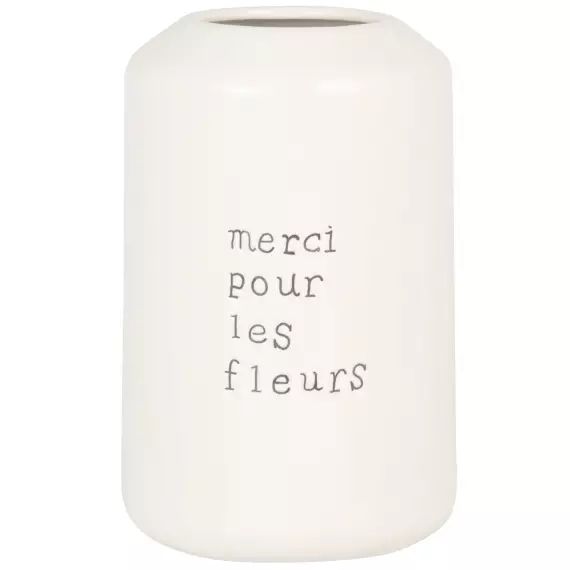 Vase en dolomite écrue Merci pour les fleurs » H24″