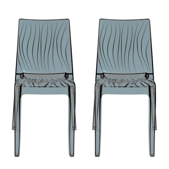 Lot de 2 chaises polycarbonate onde grises transparentes