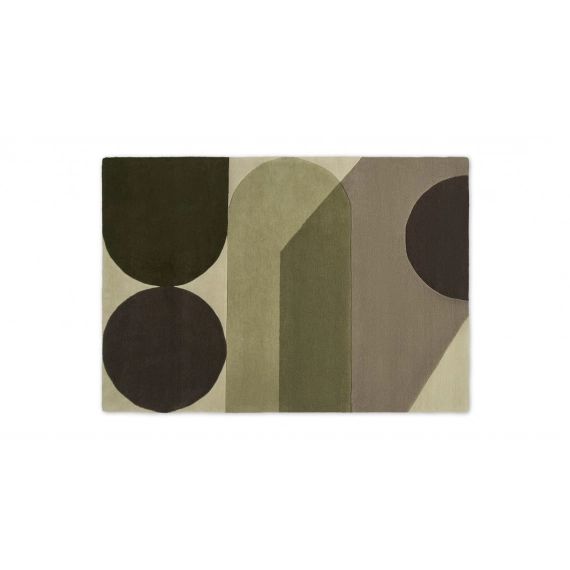 Zayyan, grand tapis géométrique en lain tufté à la main 160 x 230 cm, vert et gris