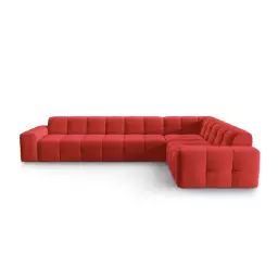 Canapé d’angle droit 6 places en tissu velours rouge