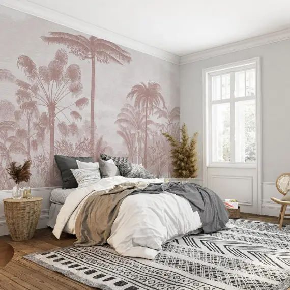 Papier peint panoramique motif imprimé Vieux rose 432x300cm