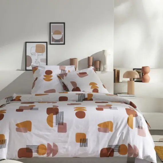 Parure de lit imprimé en coton blanc 240×220