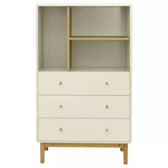 Buffet haut en bois avec étagères et tiroirs beige