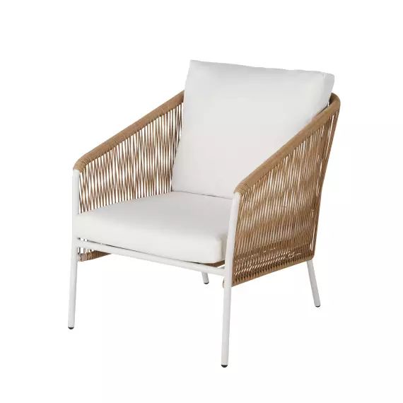 Fauteuil de jardin en résine beige et métal blanc