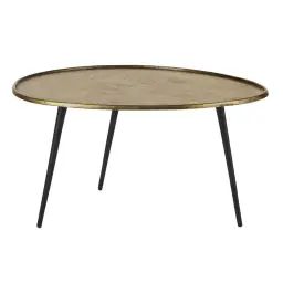 Table basse ovoïde en métal coloris laiton et noir