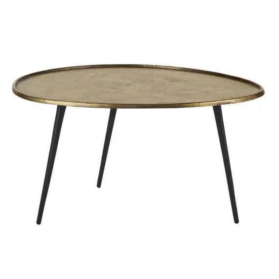 Table basse ovoïde en métal coloris laiton et noir