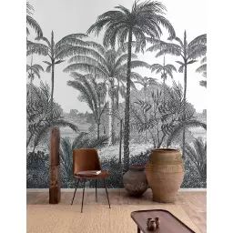 Papier peint jungle cocotier noir et blanc 53x840cm