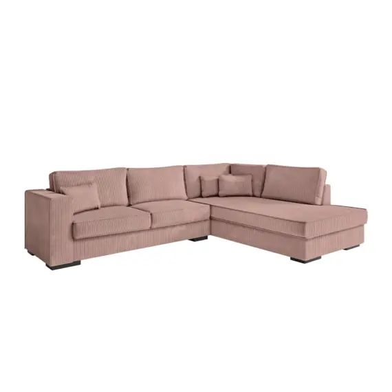 Canapé d&rsquo;angle droit 4 places XXL en velours côtelé – Rose