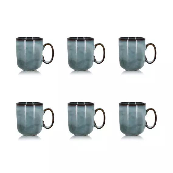 Lot de 6 mugs en grès bleu 40cl