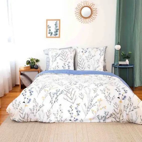 Parure de lit en satin de coton esprit printanier blanc 240×220 cm