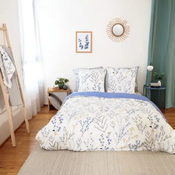Parure de lit en satin de coton esprit printanier blanc 240×220 cm