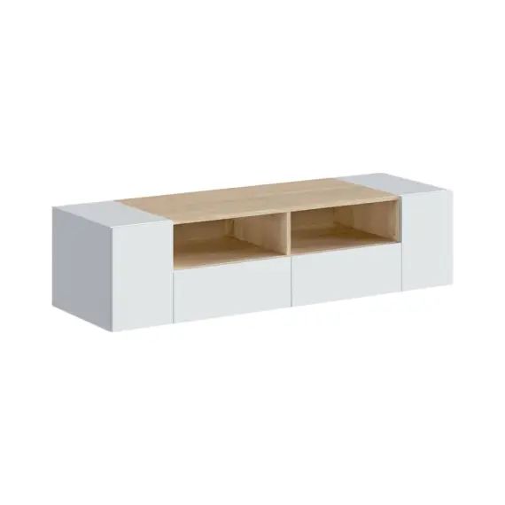 Meuble TV blanc et chêne effet bois