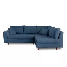 Canapé d’angle droit 4 places en tissu bouclette bleu nuit