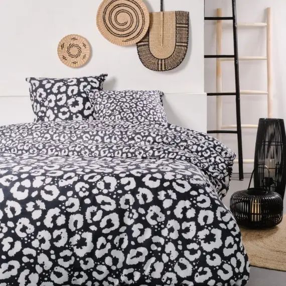 Parure de lit imprimé en coton noir 220×240