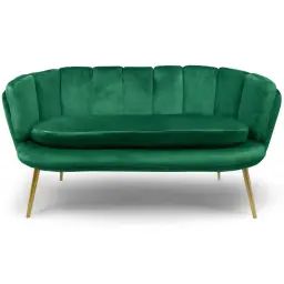 Canapé 2 places arrondi brenda velours vert pieds or
