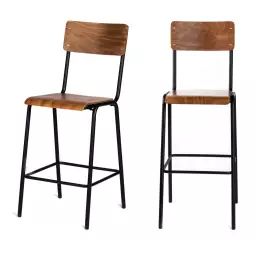 Arlet – Lot de 2 chaises de bar métal et bois 67cm