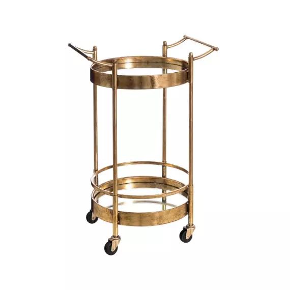 Desserte ronde apéritif salon en métal doré et plateaux miroirs