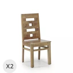 Set de 2 chaises en bois massif beige